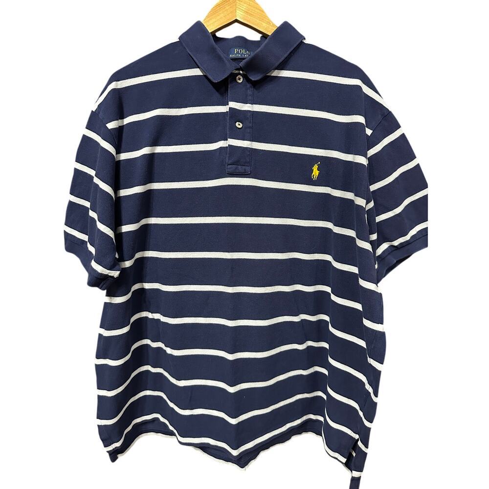 Polo Ralph Lauren Short Sleeve Shirt  Navy White Stripe 2XB Classic Pony Logo